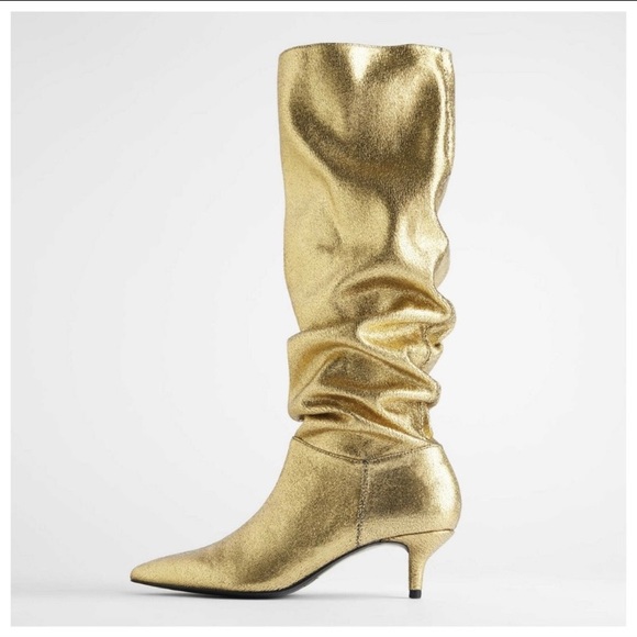 Zara Shoes - NWT. Zara Gold Kitten Heel Boots.  Size 8.